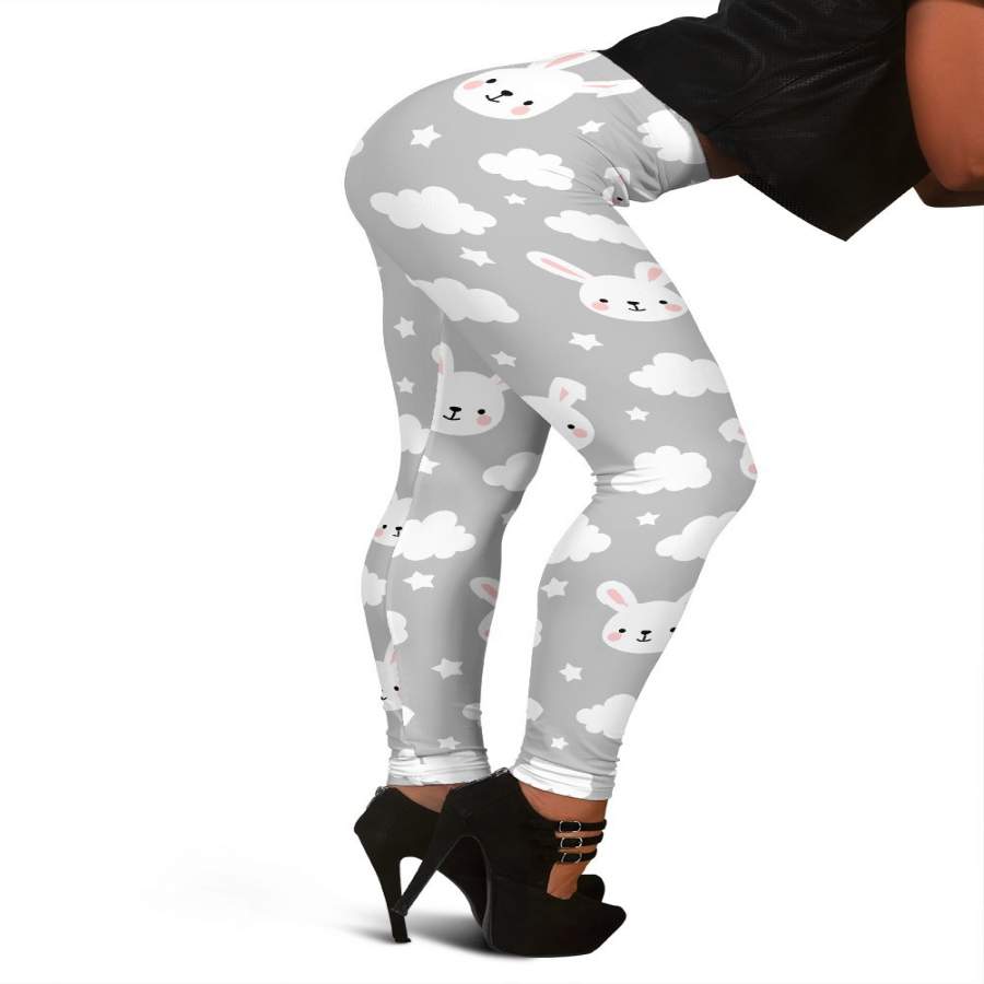 Cloud Bunny Rabbit Print Pattern Women Leggings