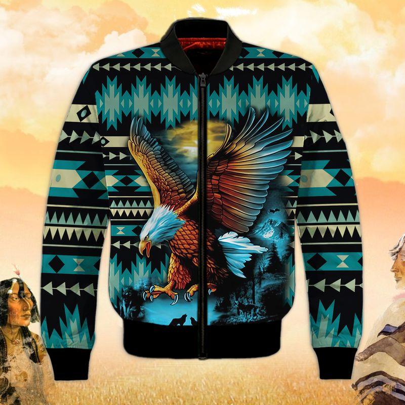 Native Eagle Pattern 3D Bomber