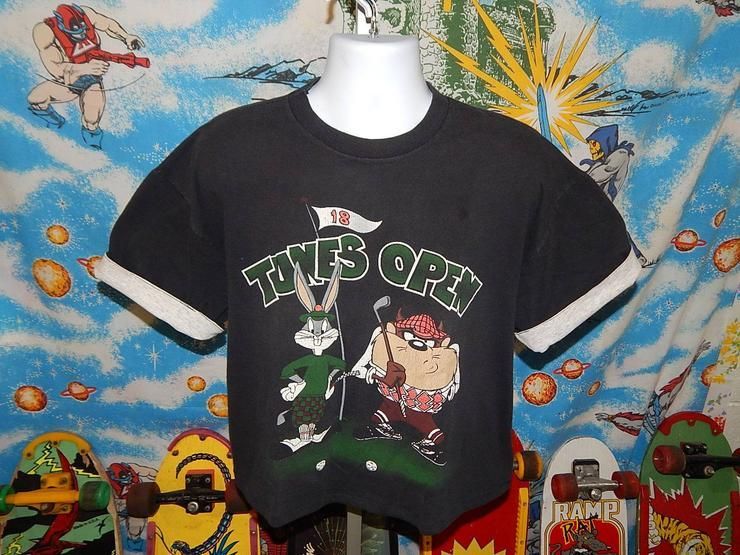 Vintage 90S Layered Cropped Tunes Open Looney Tunes Cop Top Overd Grunge Taz Bugs Bunny Golf Space Jam Shirt