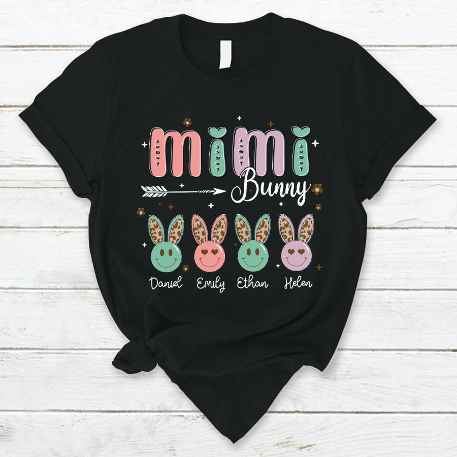 Personalized Bunny Grandma With Grandkids Cute T-Shirt