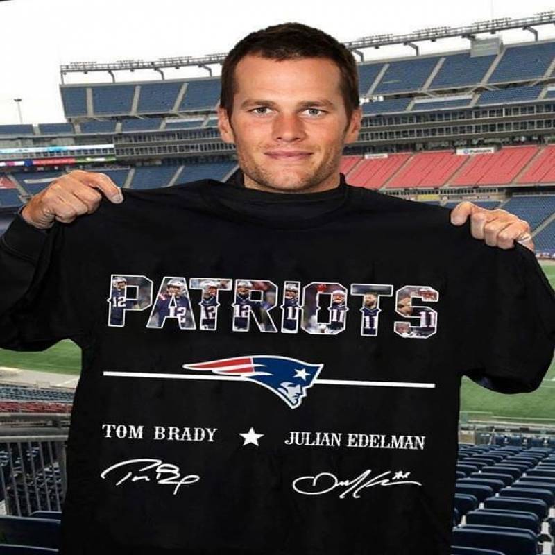 New England Patriots Tom Brady Julian Edelman Signed T Shirt