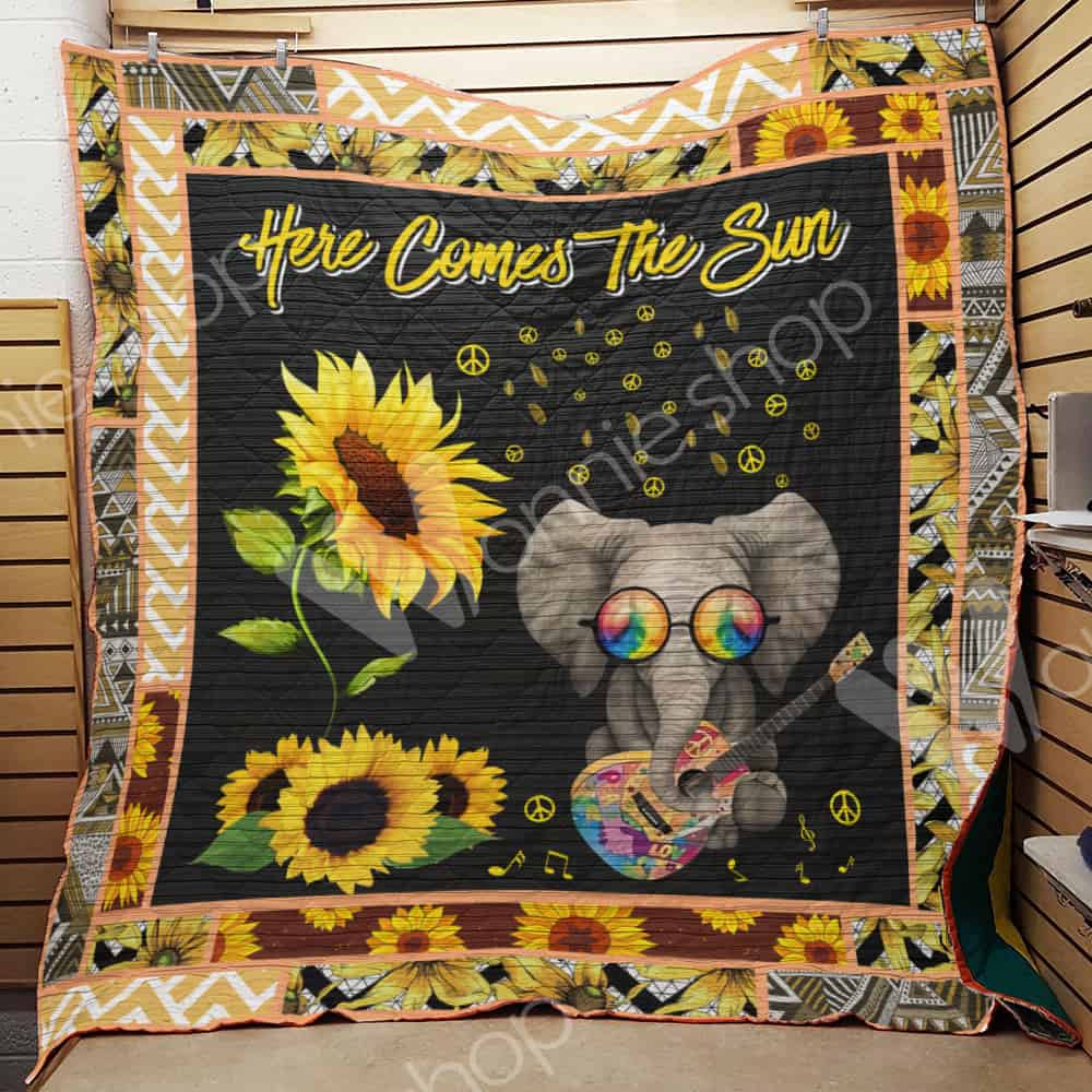 Hippie Elephant  Here Come The Sun  Quilt Blanket