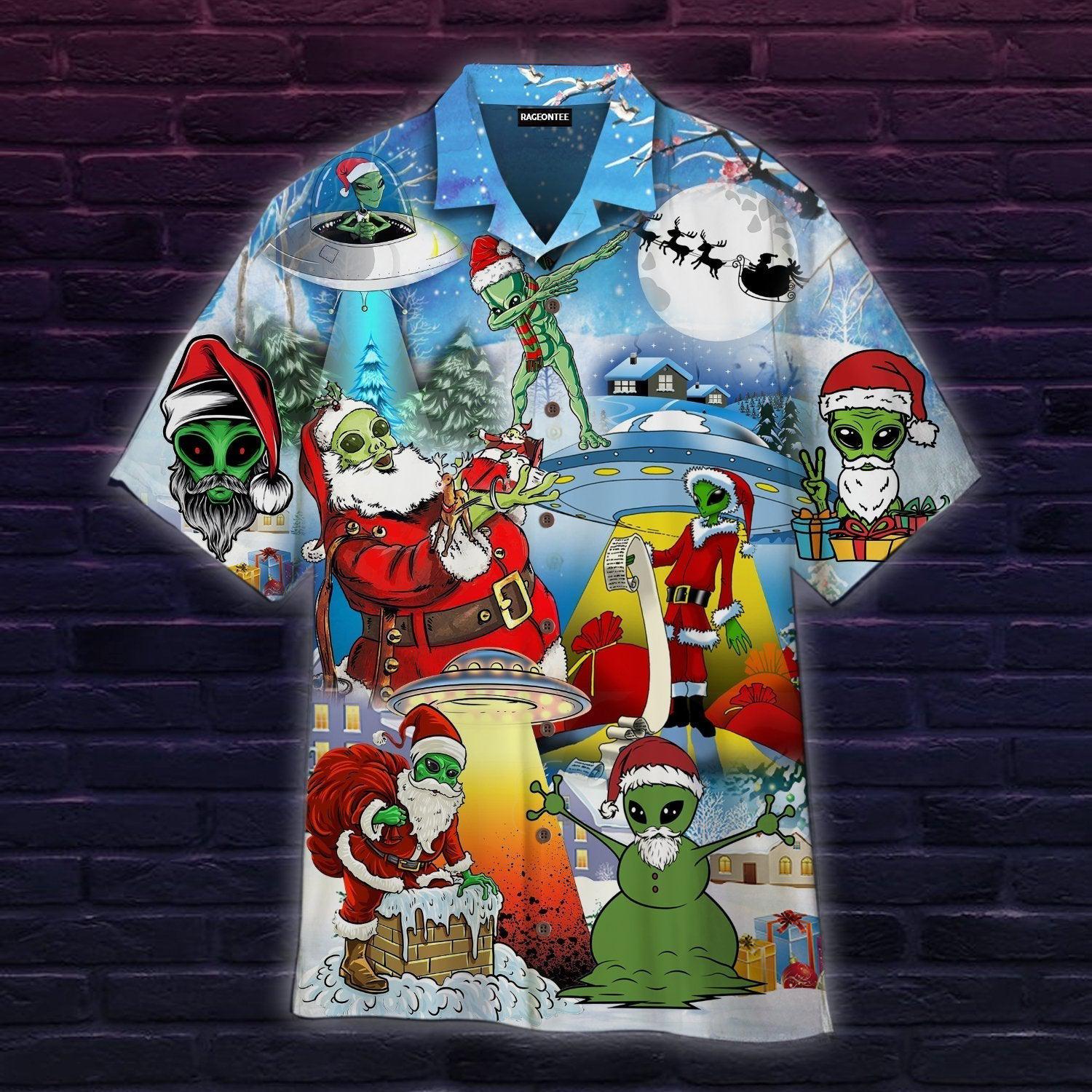 Alien And Santa Claus At Christmas Hawaii Shirt For Men Women Ha64457