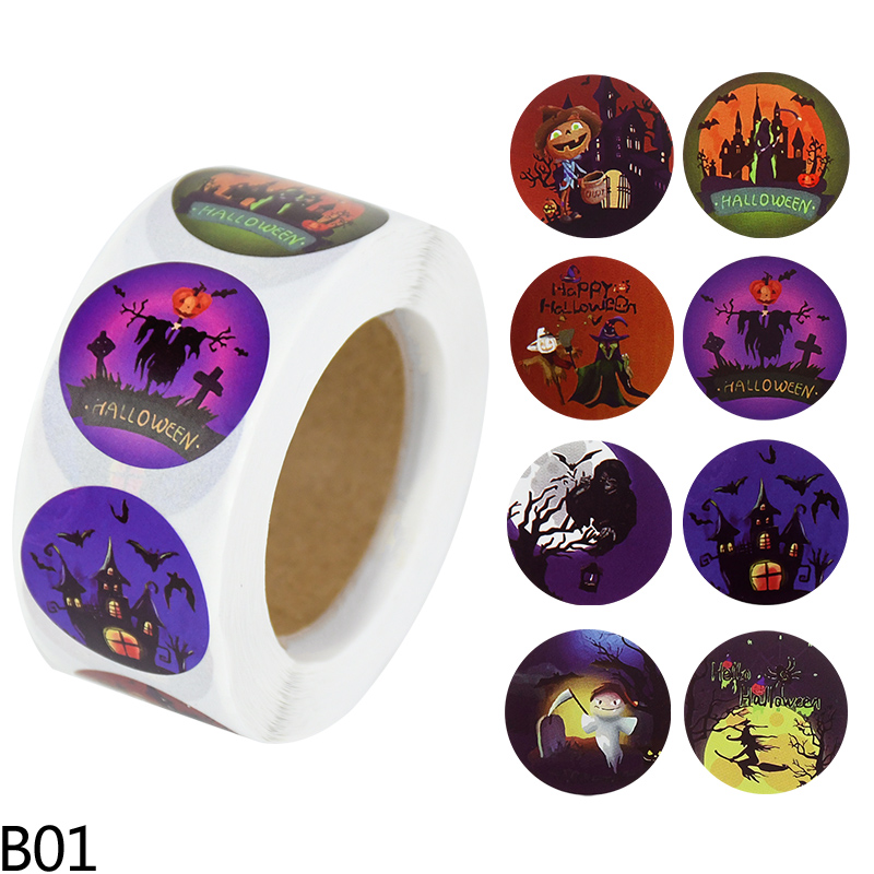 500pcs Halloween Round Stickers Pumpkin Decoration Labels Envelope Seal Stickers for Candy Bags Box Gift Packaging Paper Sticker alx