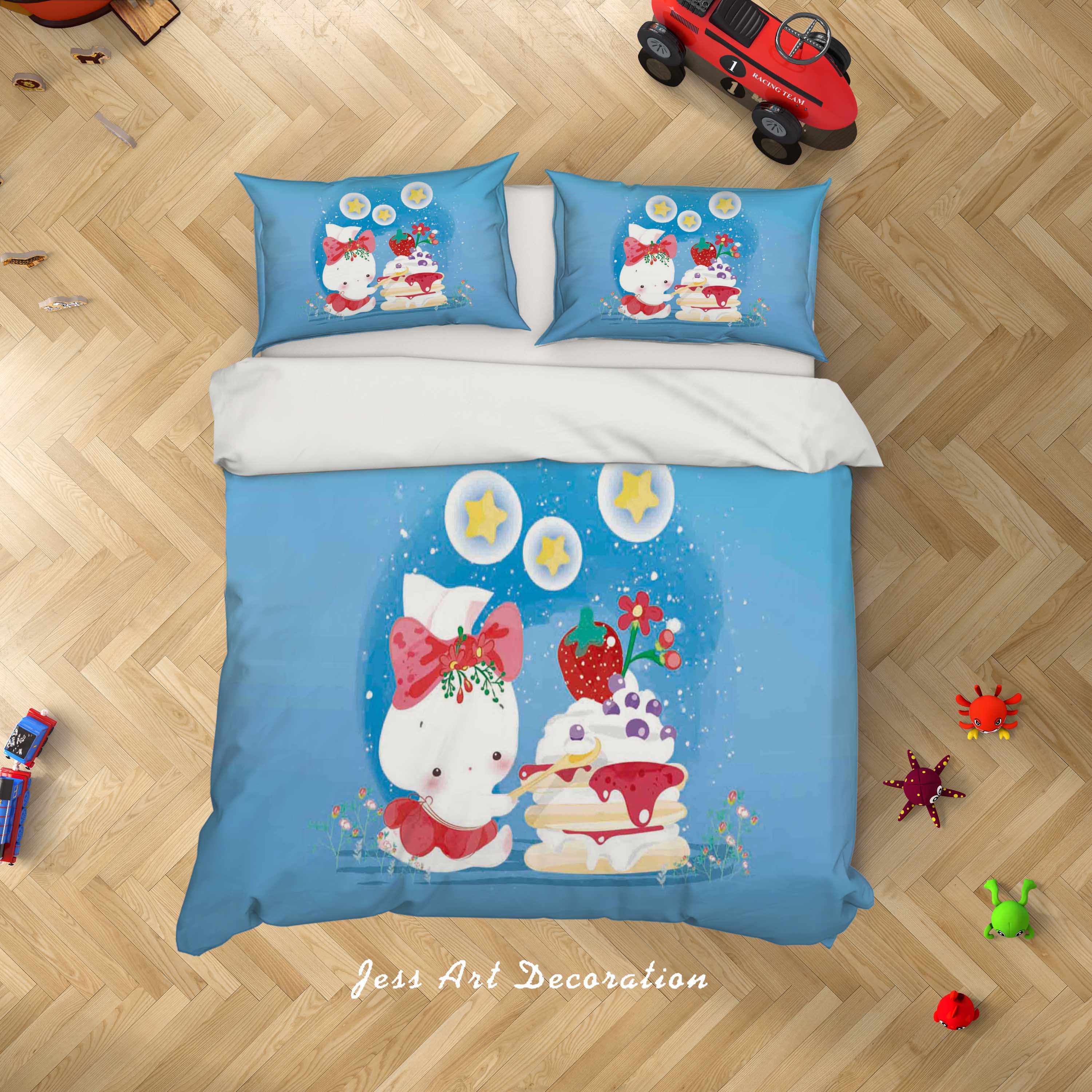 3D Blue Rabbit Cake Quilt Cover Set Bedding Set Duvet Cover Pillowcases Sf9