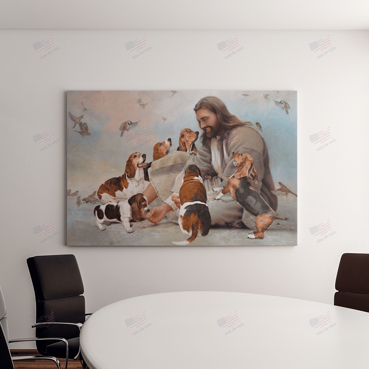 God Surrounded By Basset Hound Angels Poster Canvas