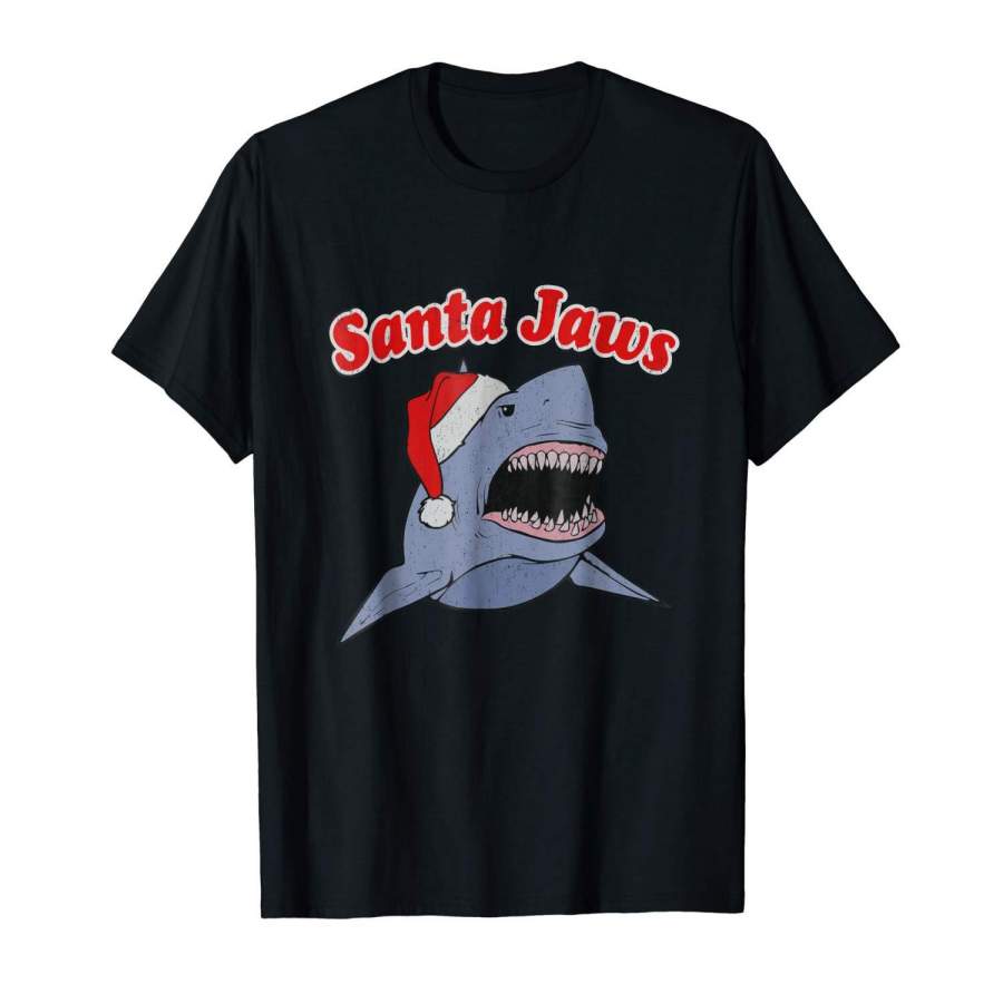 Christmas SANTA JAWS T-Shirt Great Shark Tee