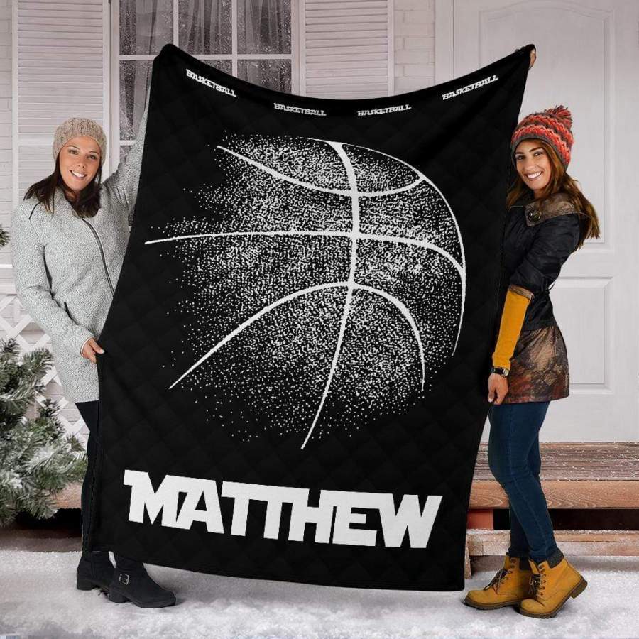 Basketball Black and White Ball Custom Name and Number Fleece Blanket