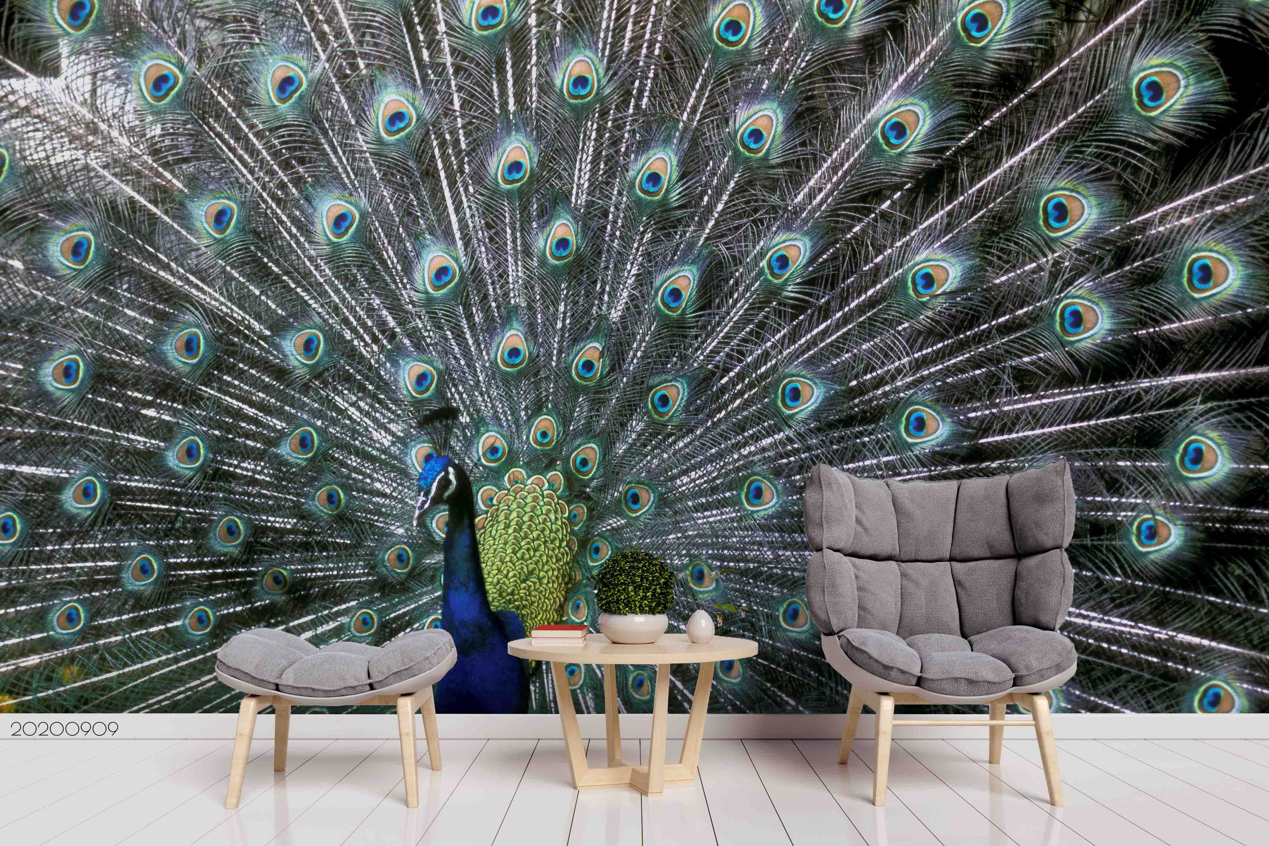 3D Peacock Feather Pattern Animal Wall Mural Wallpaper Lxl 445