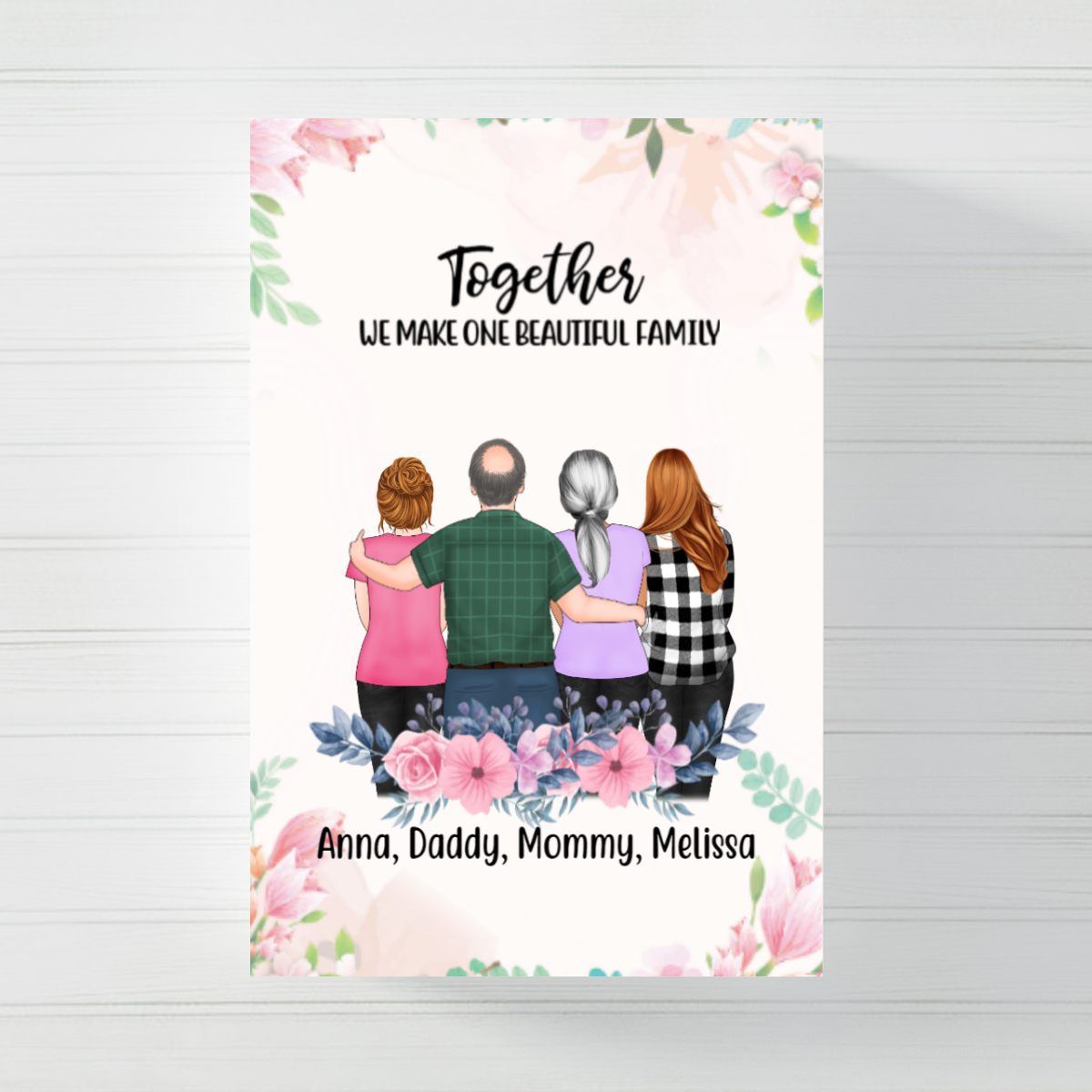 [Personalized Name] Father, Mother And Daughters Standing – Best Gift Idea Dad, Gift For Home Decor, Gift For Family – Horizontal Canvas Matte Canvas Wall Art