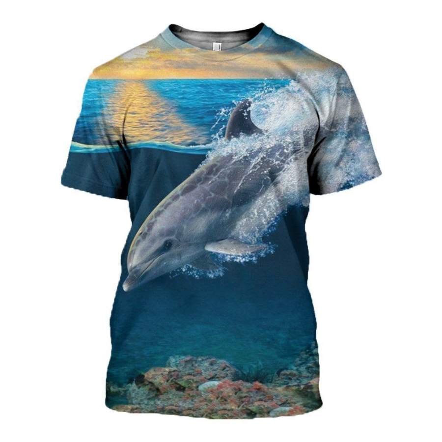 3D Printed Dolphin And Sunset T-Shirt Cool Beautiful