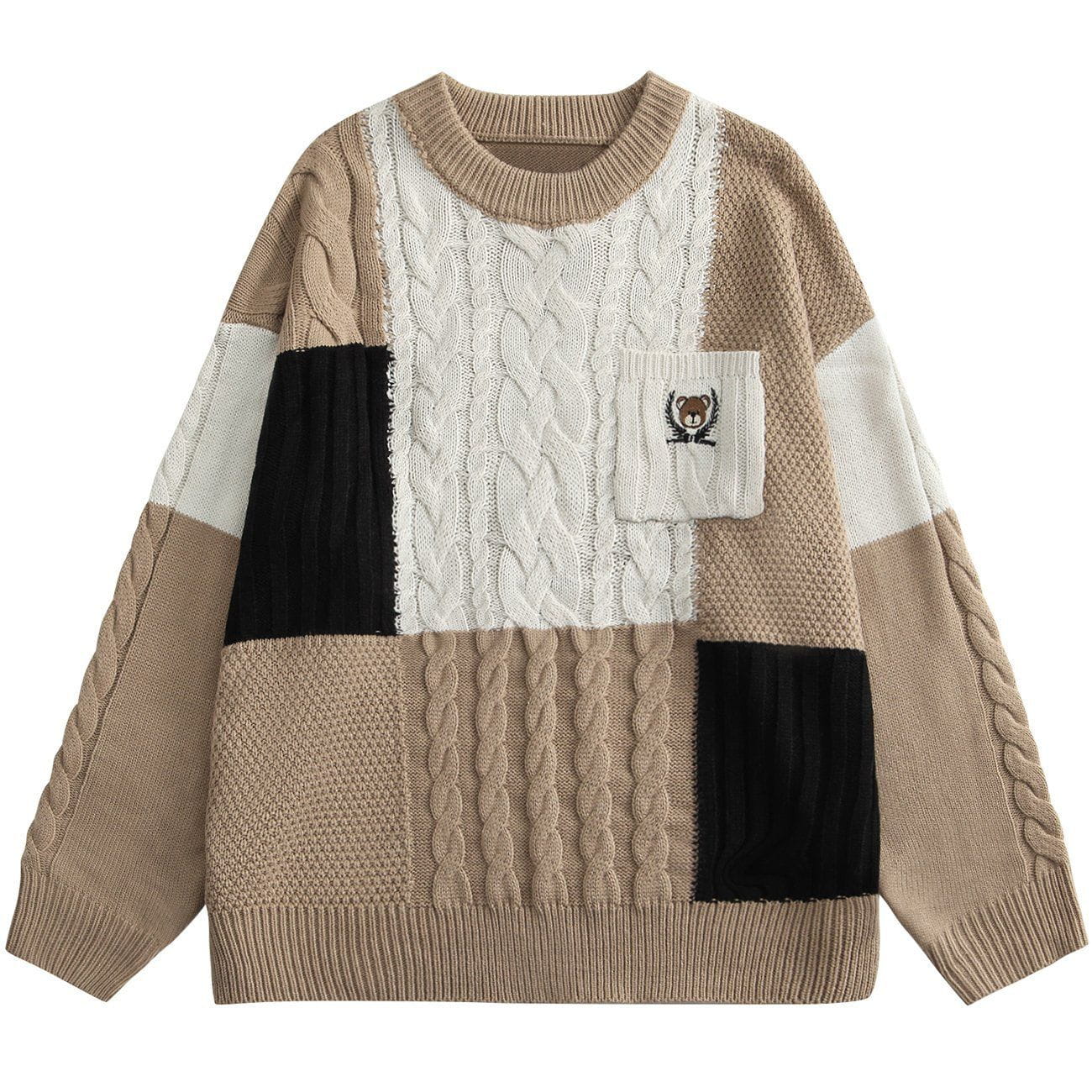 Talishko™ – Embroidery Bear Color Block Knit Sweater