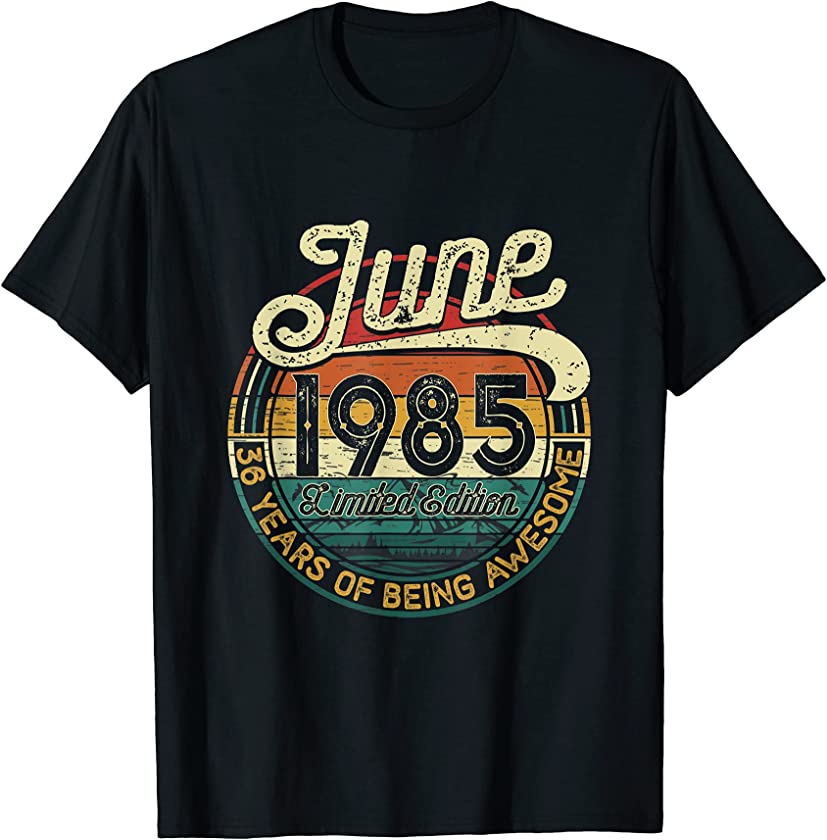 36th Birthday Gift 36 Years Old Retro Vintage June 1985 T-Shirt