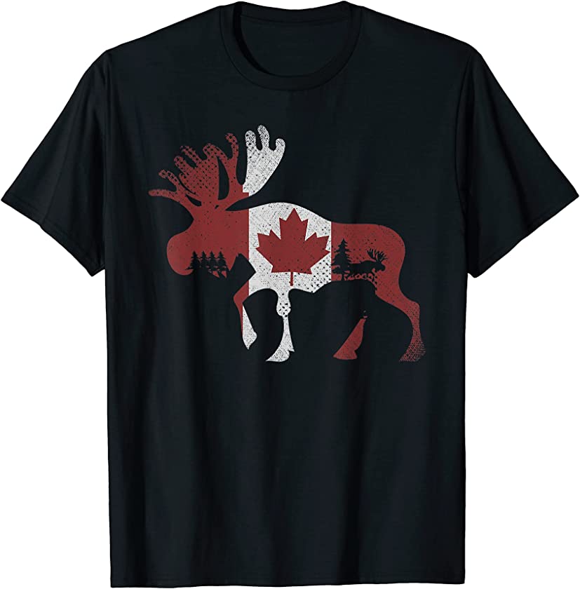 Animal Moose Antlers Canadian Flag Maple Leaf Canada T-Shirt