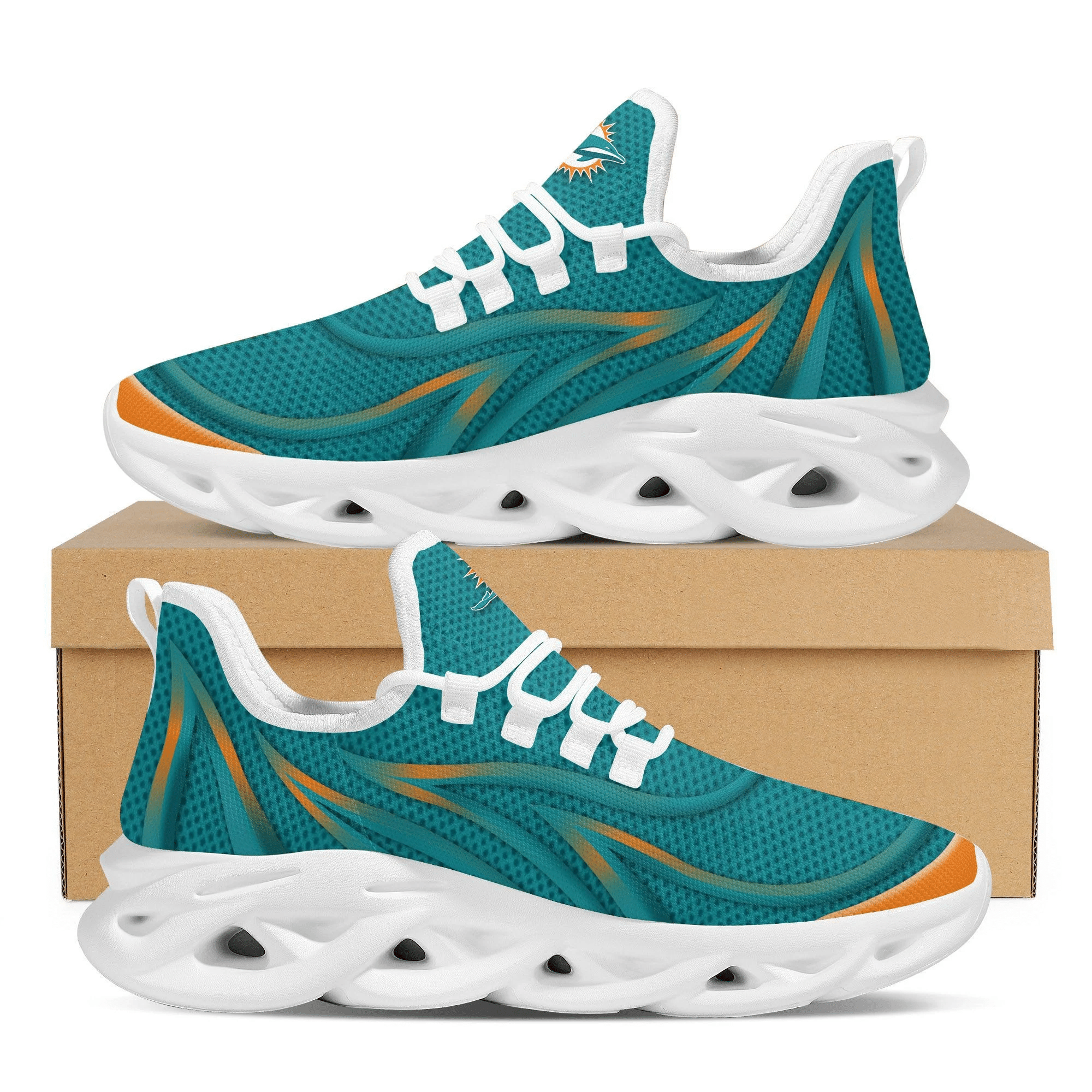 Miami Dolphins Neon Flames Design Trending Max Soul Clunky Sneaker Shoes For Mens Womensamerican Football Team Fans