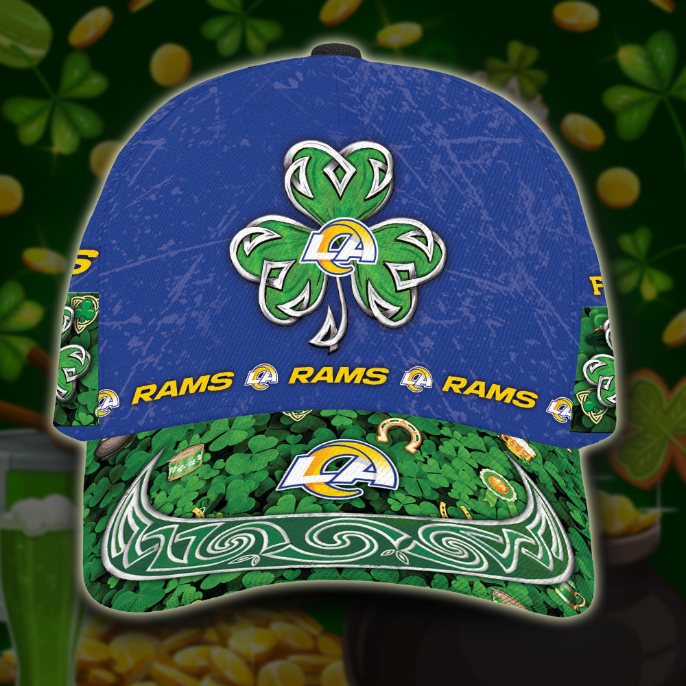 Personalized Los Angeles Rams St Patrick Day All Over Print 3D Baseball Cap – Blue Green