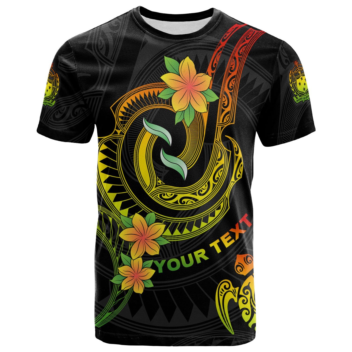 Samoa Custom Personalised T- Shirt – Reggae Plumeria Flowers with Spiral Patterns – BN26