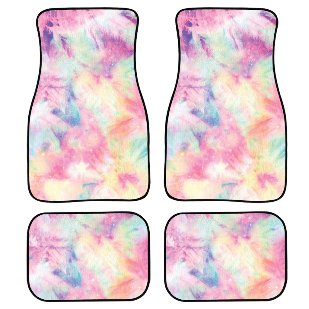 Pastel Tie Dye Print Front And Back Car Floor Mats, Front Car Mat