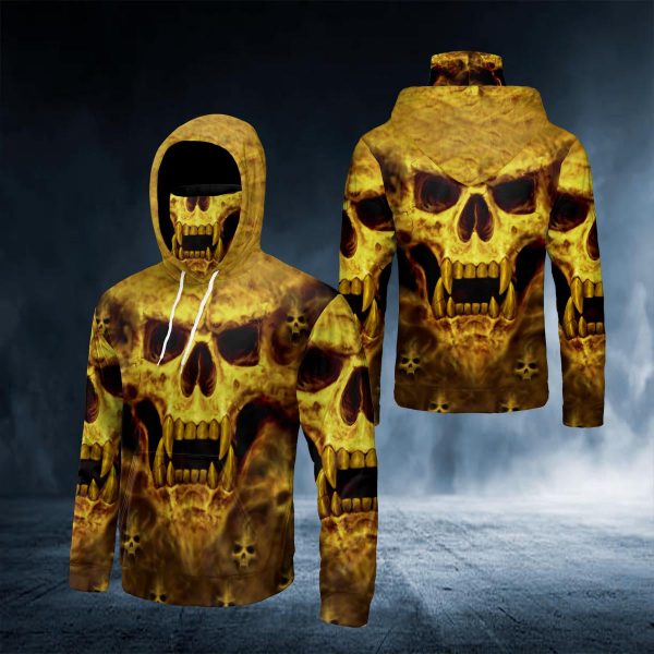 Yellow Vampire Skull 3D All Over Printed Bandana Hoodie Us Size