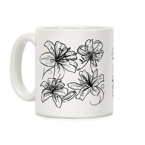 Black And White Tiger Lillies Pattern Coffee Mug