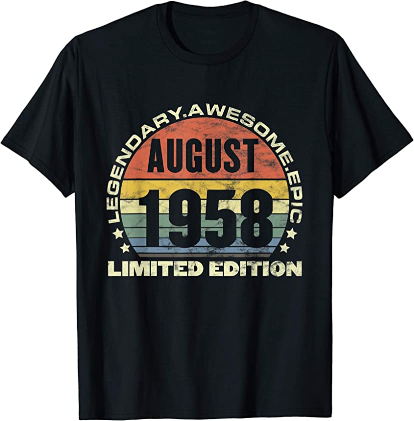 63-Year-Old in 2021 1958 of August Retro for Vintage T-Shirt