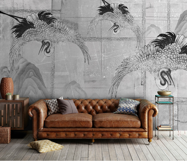 3D Hand Drawn Animal Grey Crane Wall Mural Wallpaper Lqh 145