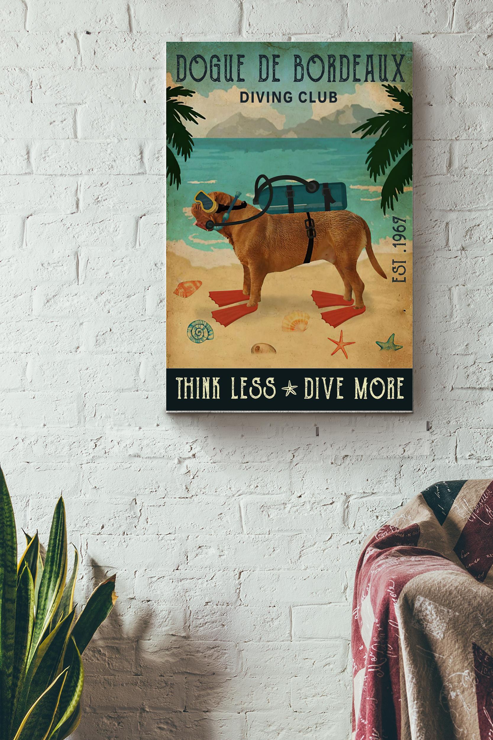 Dogue De Bordeaux Diving Club Poster – Animals Wall Art – Gift For Dog Lovers Beach Club Pitbull Foster Dog Cafe Bedroom Puppy Lovers Children Playground Wrapped Canvas