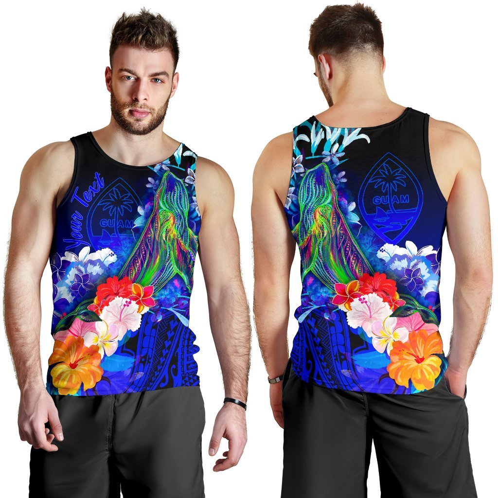 Guam Custom Personalised Men’S Tank Top – Humpback Whale With Tropical Flowers (Blue)