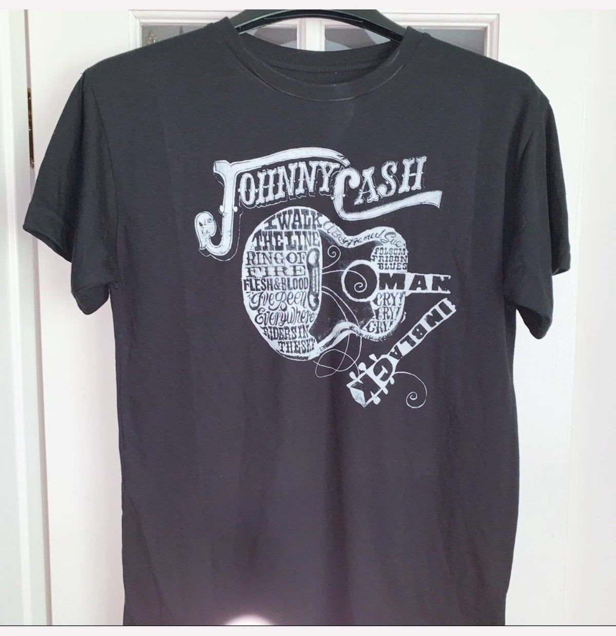 Johnny Cash Man In Black Band Shirt