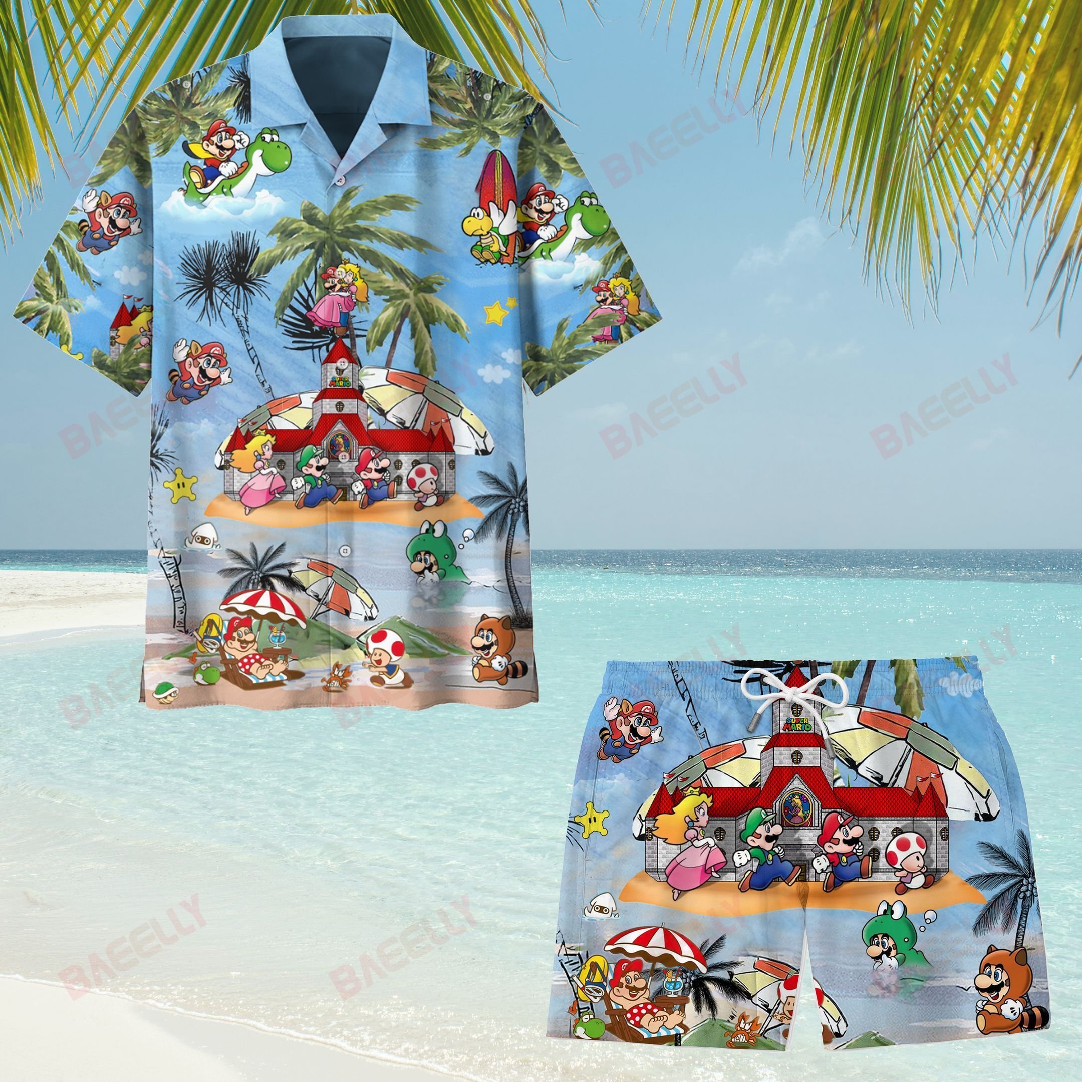 Super Mario Nintendo Hawaii Shirt And Short Set Fall Family Beach Gifts For Him Her Couple Ha100931