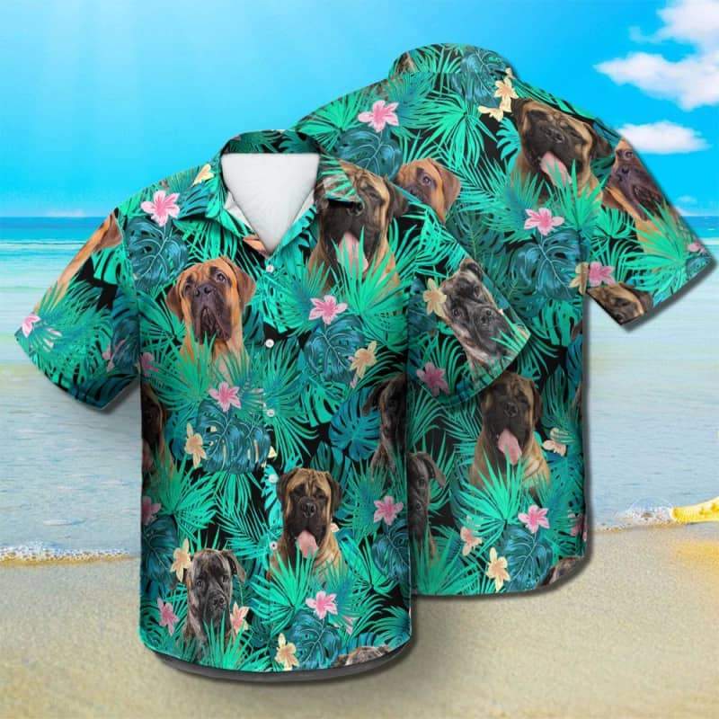 Bullmastiff Hawaiian Shirt, Dog Summer Leaves Hawaiian Shirt, Unisex Print Aloha Short Sleeve Casual Shirt