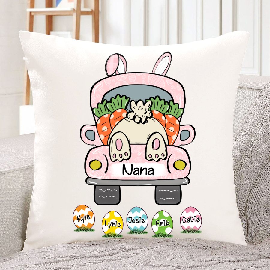 Personalized Truck Easter Bunny Grandma With Grandkids Indoor Pillow