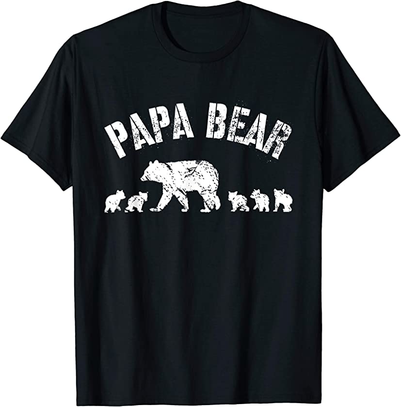 Vintage Papa Bear with 5 Five Cubs Dad Father Gift T-Shirt