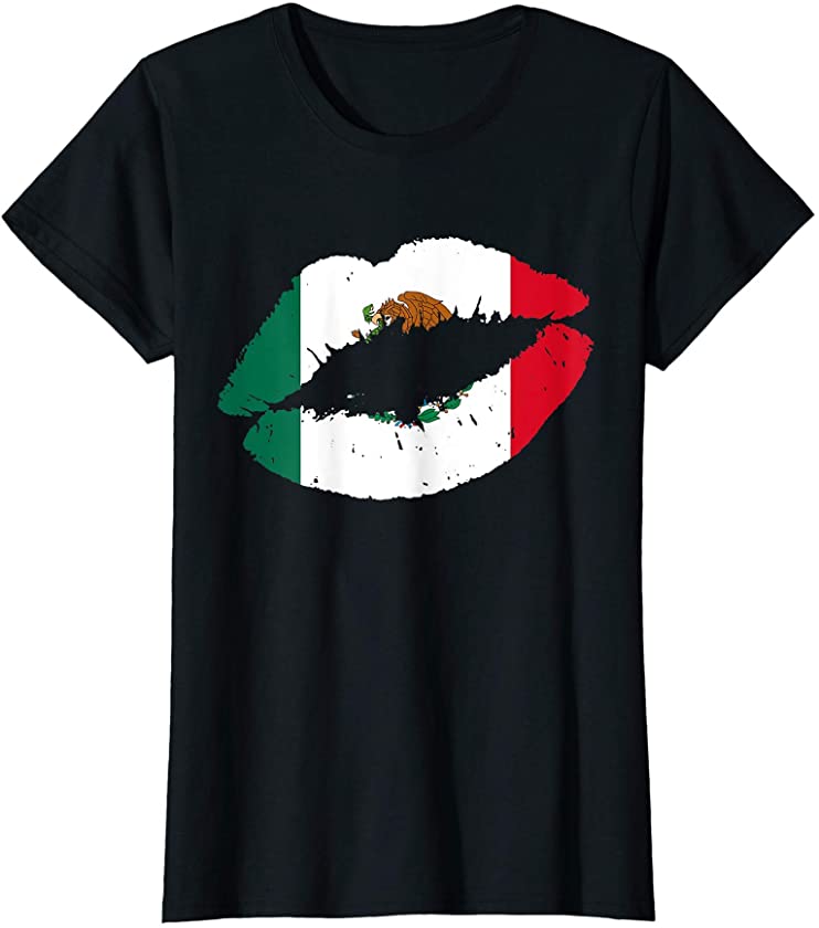 Womens Mexico Lips Kiss Mexican Flag Pride Mexicana Gift Girls T-Shirt