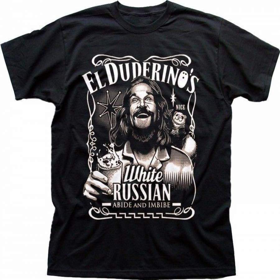 The Dude Big Lebowski Abide Poster Jeff Bridges El Duderino Mens Black T Shirt Fn9277