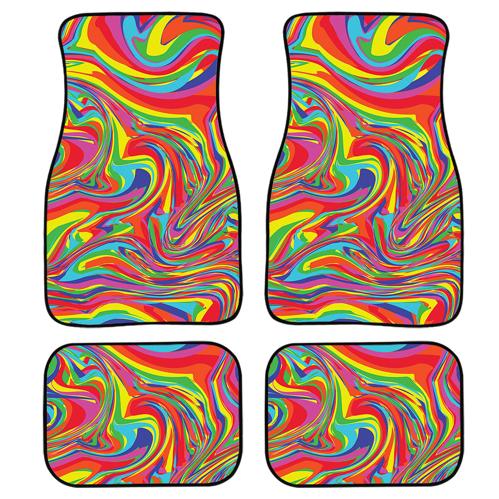 Rainbow Rave Print Front And Back Car Floor Mats, Front Car Mat