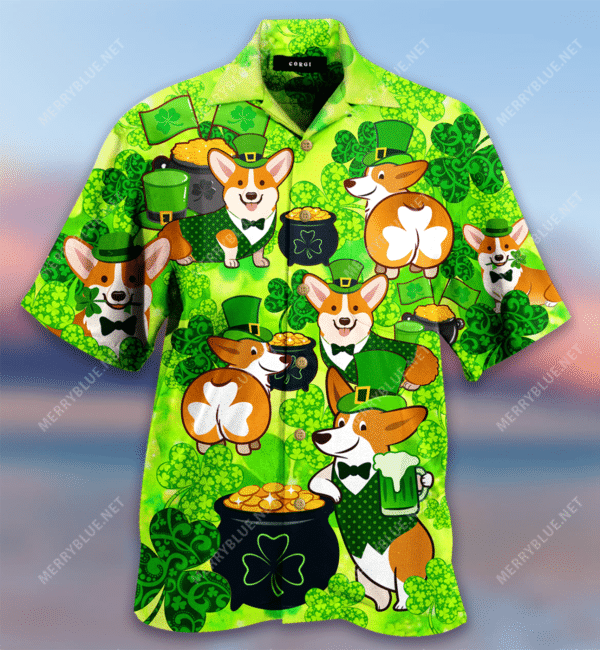 Corgi Happy Saint Day Hawaii Button Up Shirt For Men Ha99159