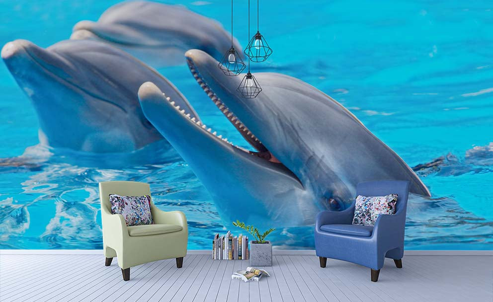 3D Aquarium Animal Dolphin Wall Mural Wallpaper Lqh 218