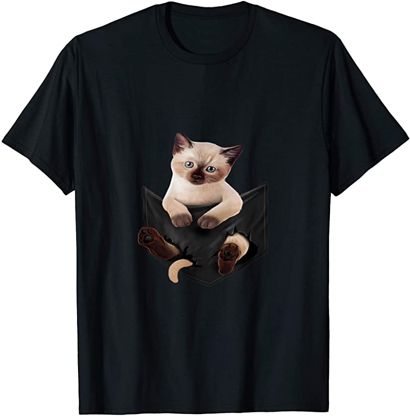 Cat Lovers Gifts Siamese In Pocket Funny Kitten Face T-Shirt