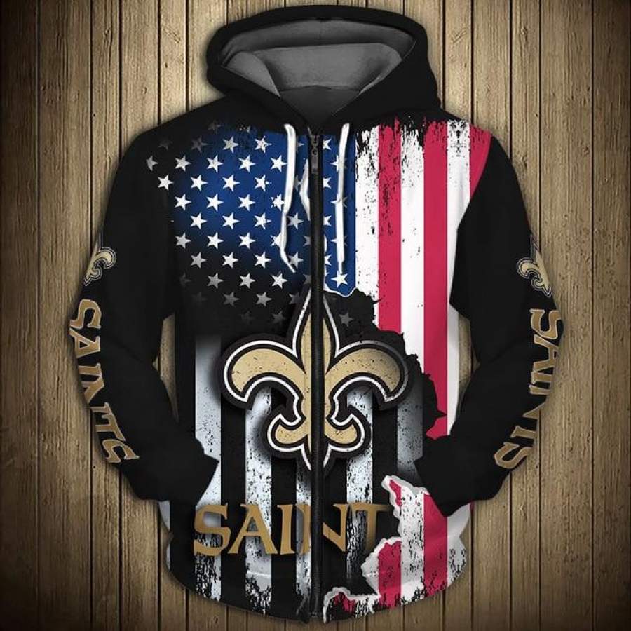 New Orleans Saints American Flag Zipper Hoodie