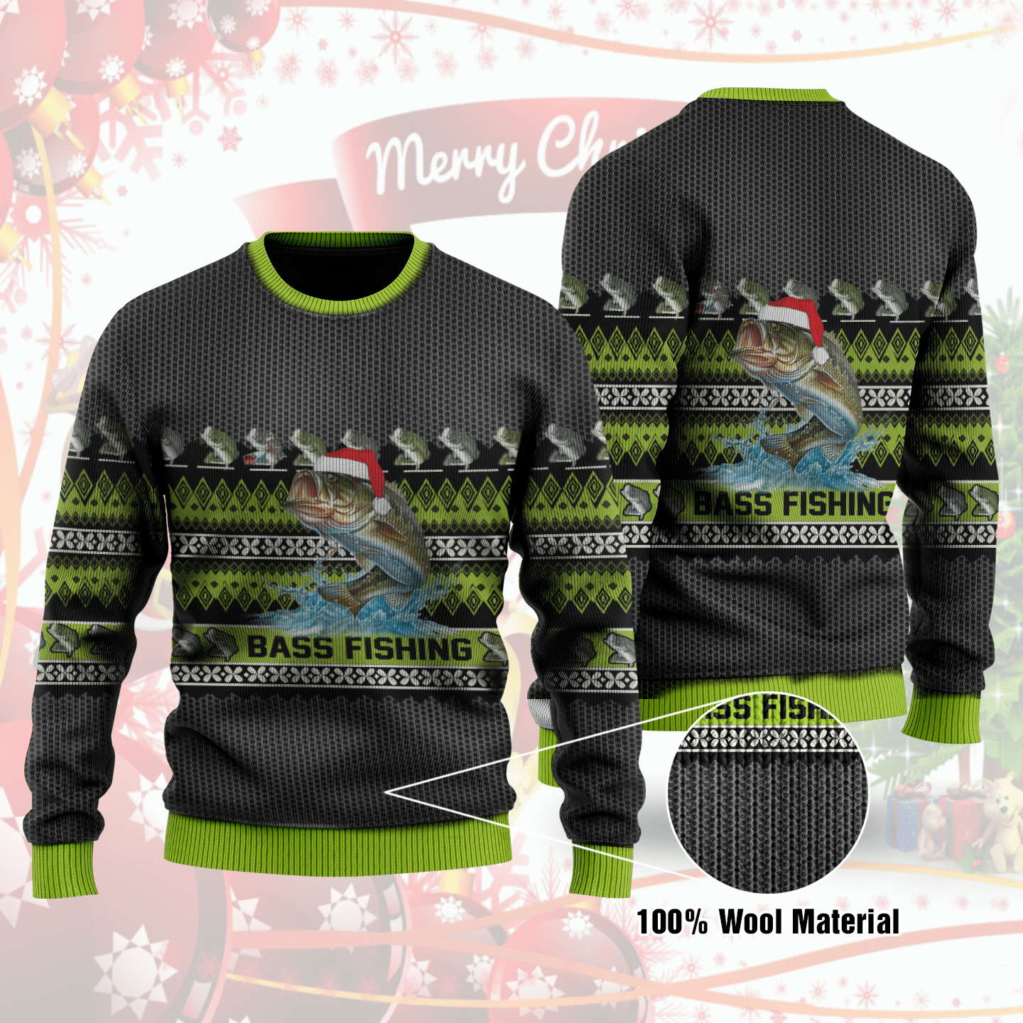 Ugly Sweater Bass Fishing For Christmas All Over Print Sw1003