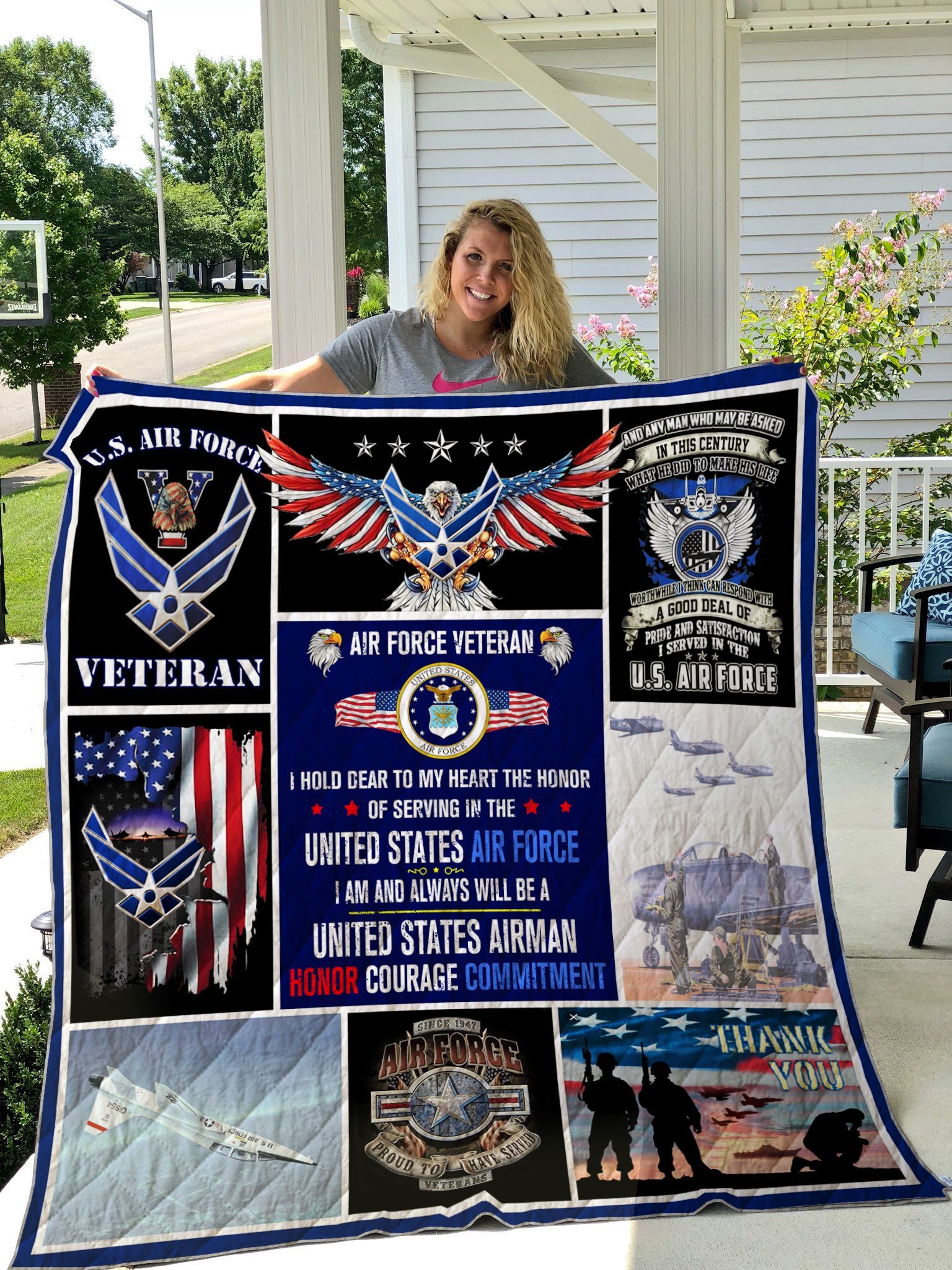 Air Force Veteran I Am And Always Will Be An United States Airman Honor Courage Commitment Quilt Blanket Great Customized Blanket Gifts For Birthday Christmas Thanksgiving