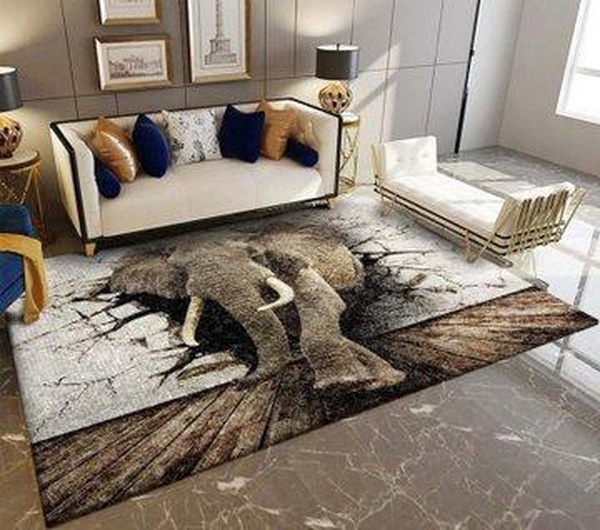 3D Elephant Area Rug Animal Print Floor Decor