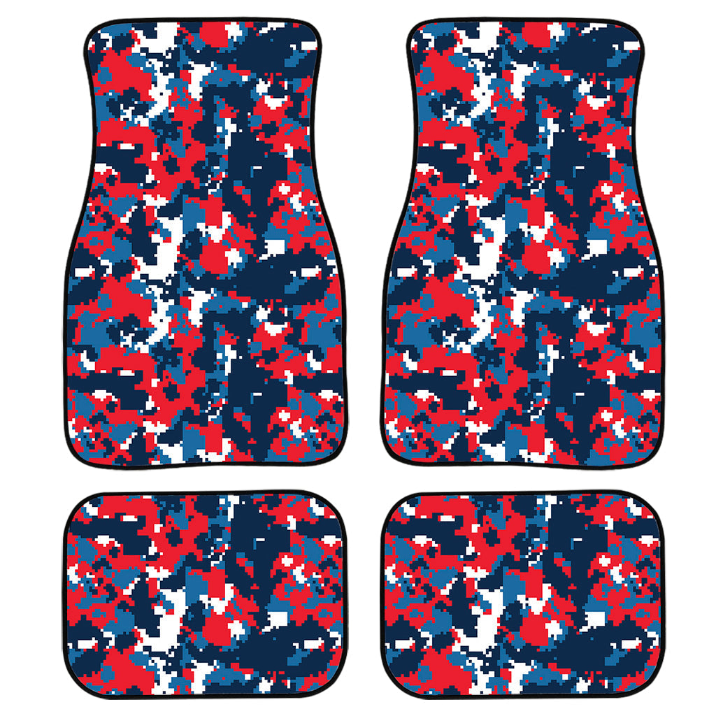 Blue Red And White Digital Camo Print Front And Back Car Floor Mats, Front Car Mat