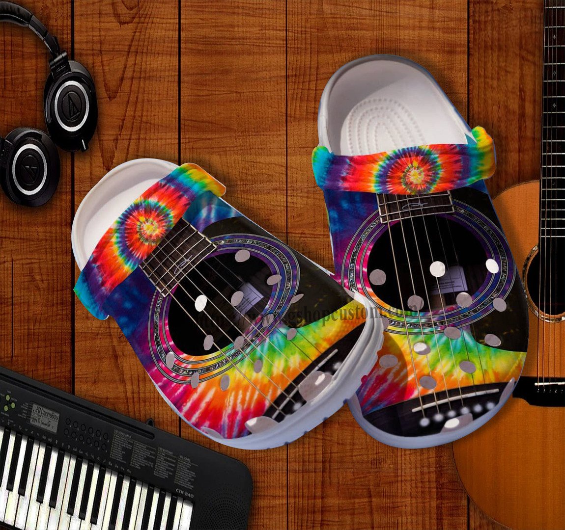 Guitarist Hippie Music Croc Shoes Gift Men Women- Guitar Rainbow Hippie Trippy Shoes Croc Clogs Gift Birthday- Cr-Ne0448