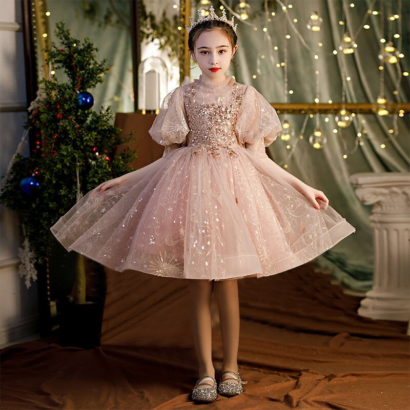 Teens Girl Sequined Mermaid Dress Infant Girls Layered Tulle Dress Child Birthday Ceremonial Formal Party Clothes Kids Vestidos alx