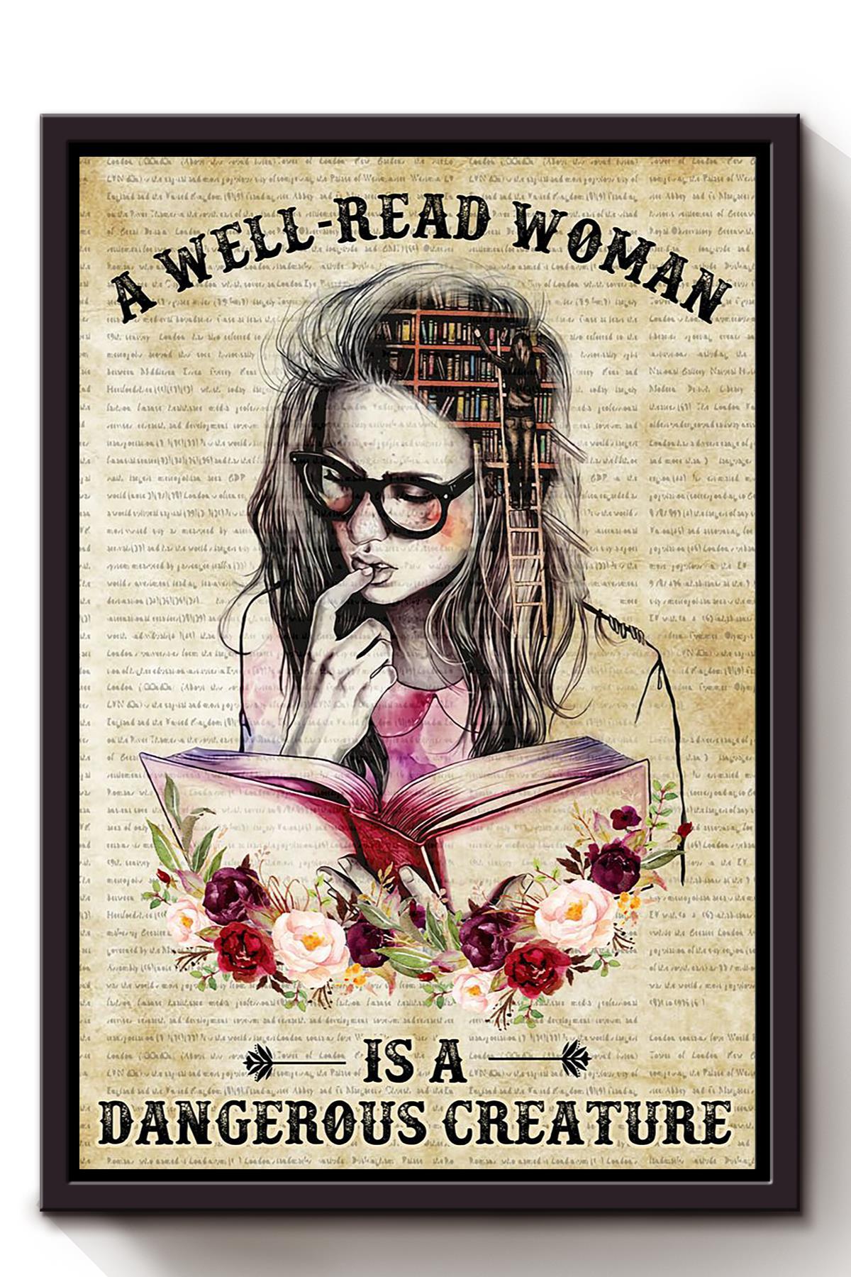 A Well Read Woman Girls Wall Decor Gift For International Women Day Home Decor Girlfriend Valentine Day Framed Canvas