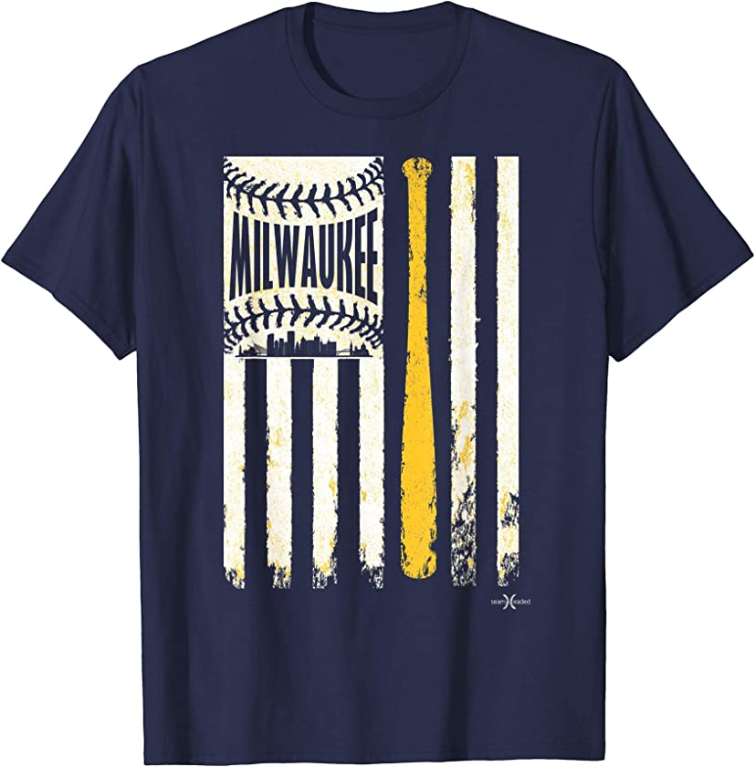 Vintage Milwaukee Baseball Flag | Patriotic Baseball T-Shirt