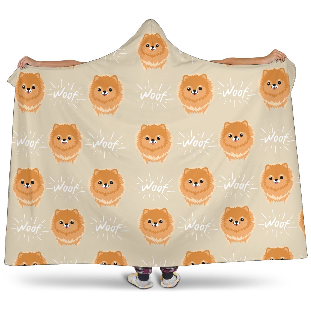 Cute Brown Pomeranian Puppy Hooded Blanket