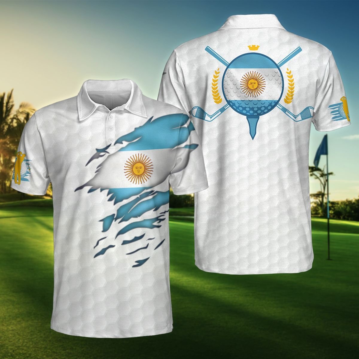 Argentina Flag Golfer Polo Shirt For Men And Women